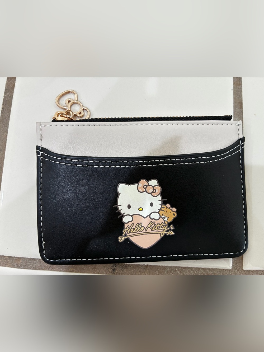 Sanrio Hello Kitty Black and White Card Wallet with Gold Charm